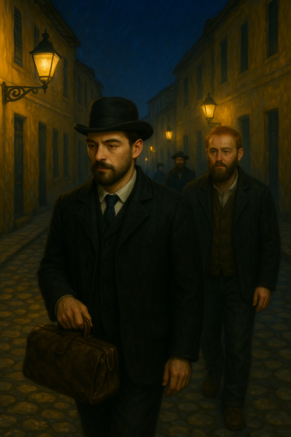 Chen Drachman's Blood and Sex Over Ambition Concept Art showing Paul Gauguin and Vincent Van Gogh in the dark streets of Arles
