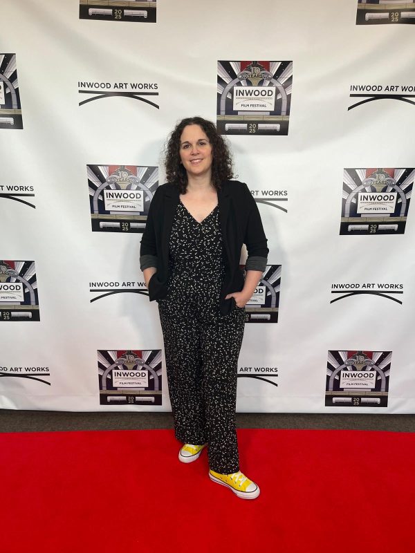 Chen Drachman on the red carpet at the 10th Inwood Film Festival in NYC, wearing yellow converse to reference her film But I'm a Shoe