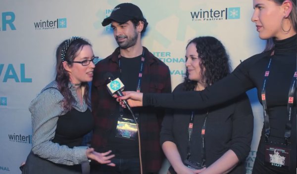 Chen Drachman, Maayan Gutterman, and Alexander Ferguson on the red carpet of Winter Film Festival after a screening of But I'm a Shoe