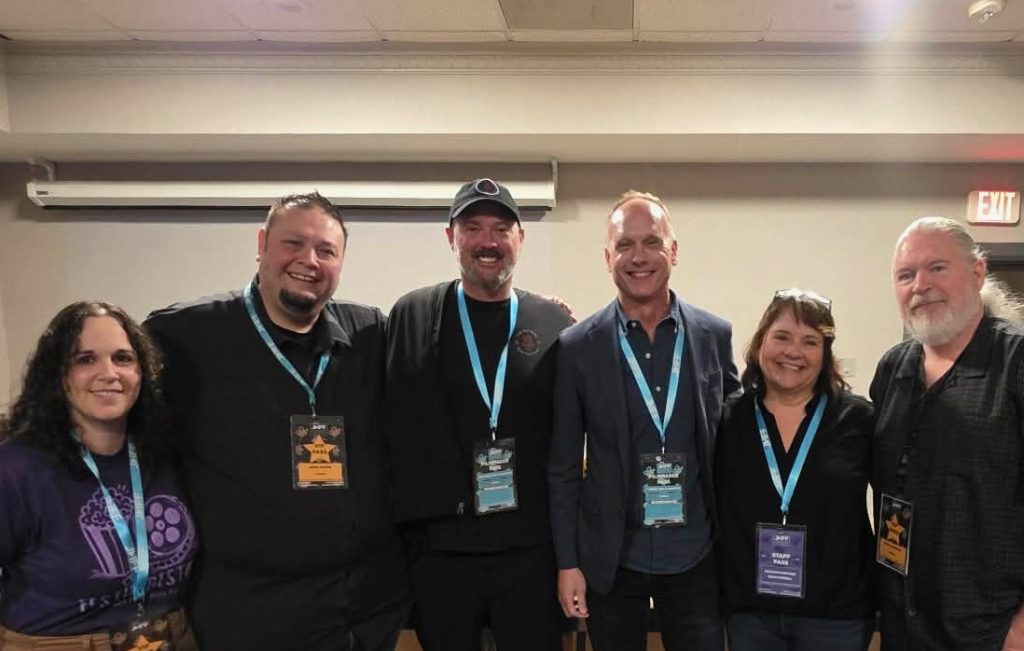 From left to right: Omaha Film Festival Director Marc Longbrake, Julien Dubuque International Film Festival director Susan Gorrell, Lone Star Film Festival director Chad Matthews, Red Rose Film Festival director Ryan Shank, Waco Independent Film Festival director Louis Hunter, and filmmaker Chen Drachman during the festival executive directors panel at the 2026 Julien Dubuque International Film Festival